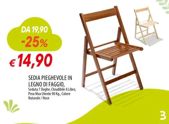 Sedia Pieghevole in Legno di Faggio