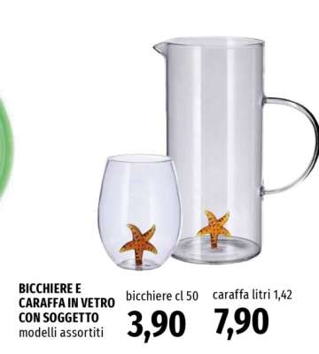 BICCHIERE E CARAFFA IN VETRO CON SOGGETTO