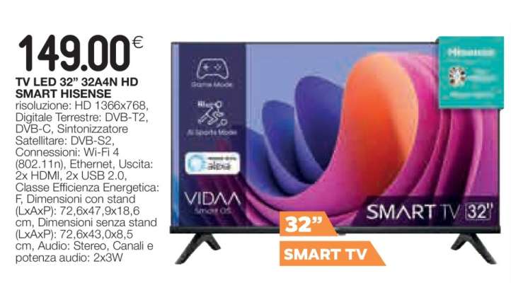 TV LED 32" 32A4AN HD SMART HISENSE