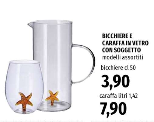 BICCHIERE E CARAFFA IN VETRO CON SOGGETTO